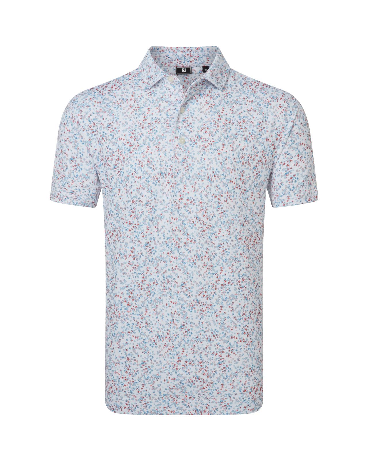Watercolour Floral Print, Polo, Herren - white_chambray_red