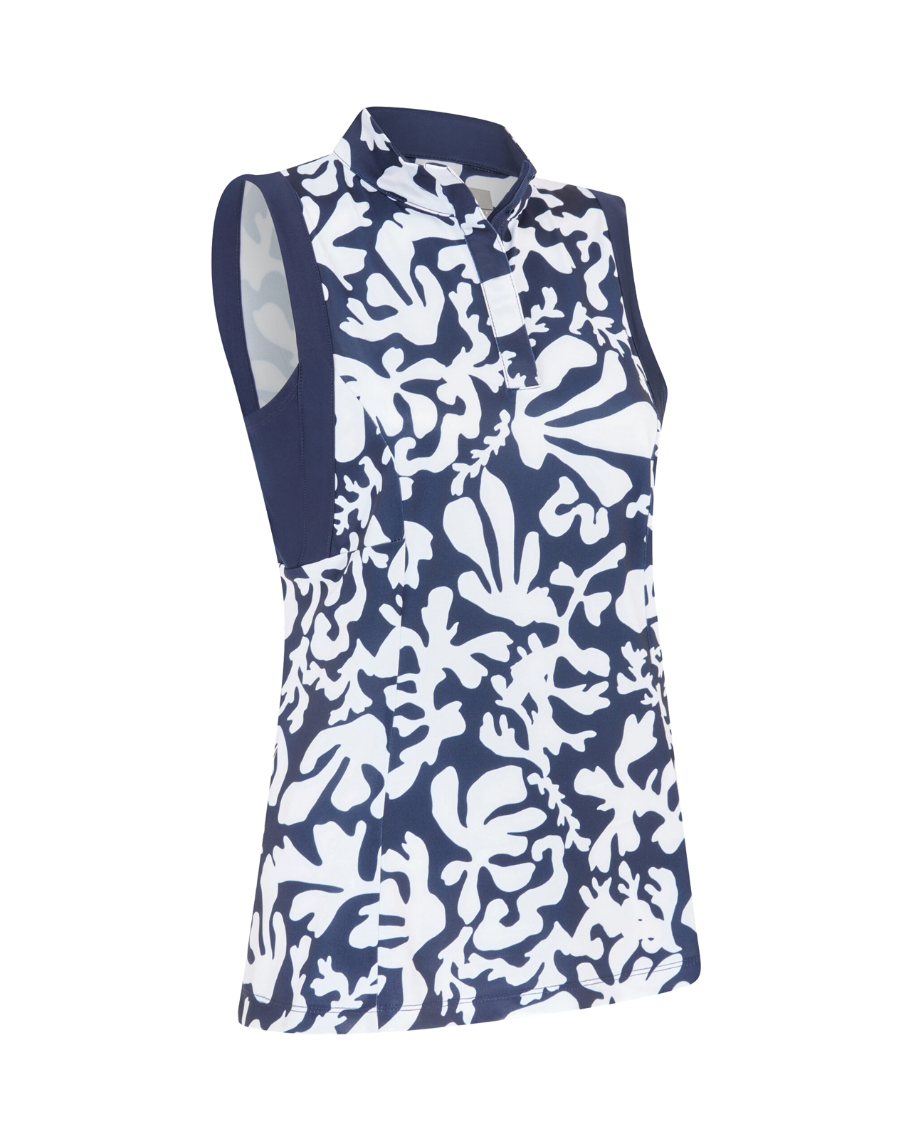 Abstract Floral, Ärmelloses Polo, Damen - peacoat